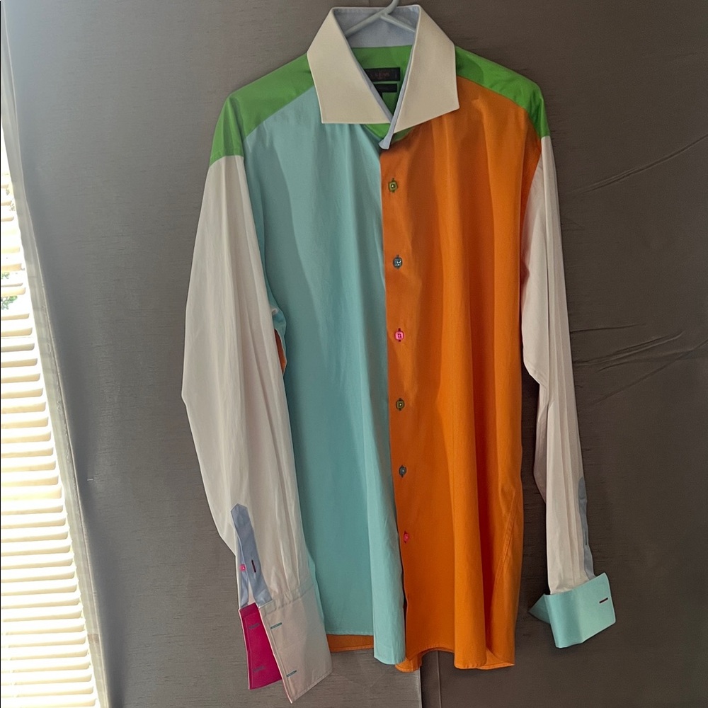 Axxess Men’s Vibrant Multicolor Button Down French Cuff Stylish Cotton Shirt